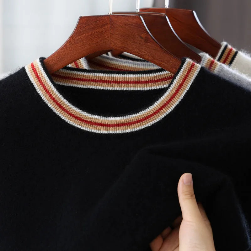 Men's grey pure wool short sleeve round neck sweater on hanger