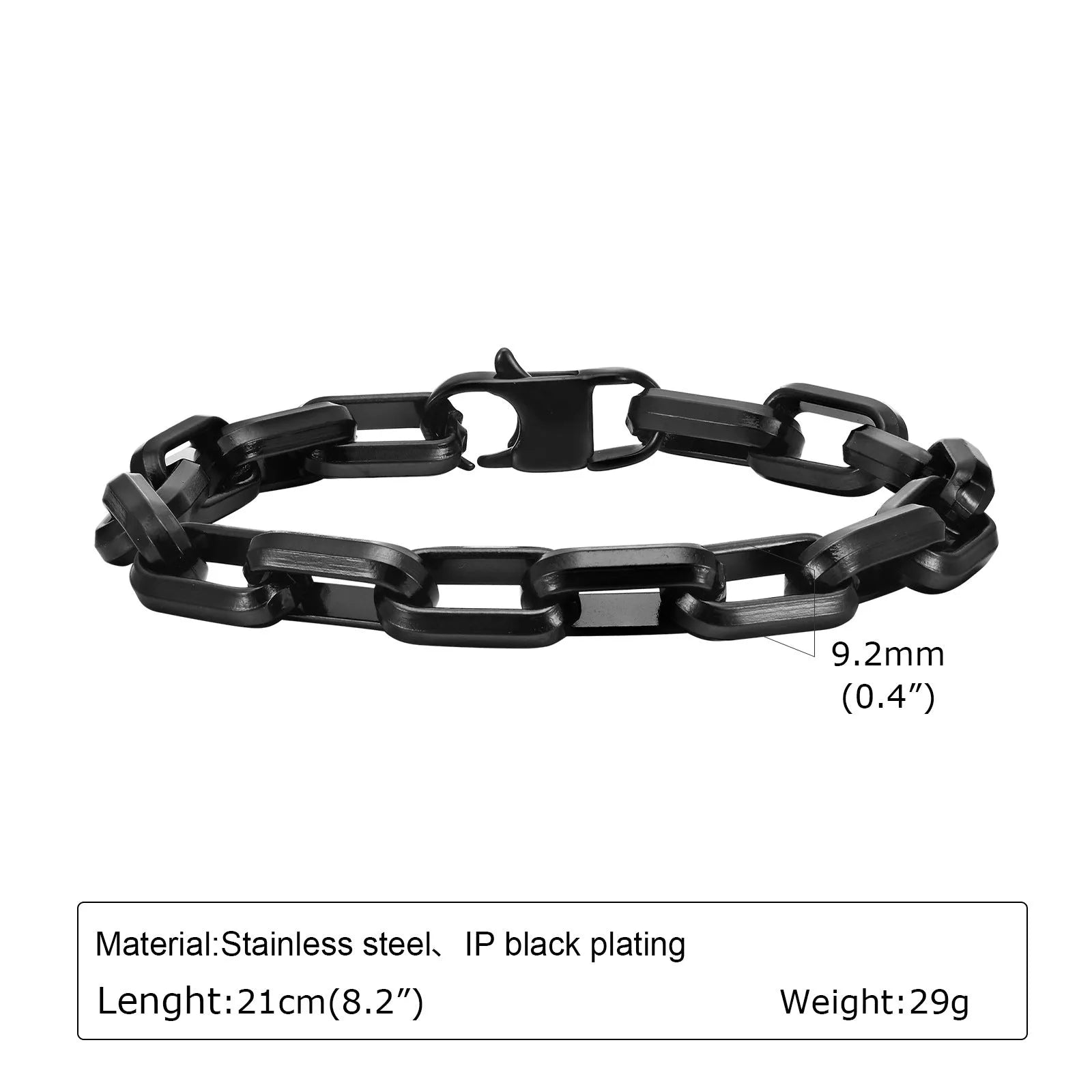 Stainless steel square chain bracelet for men in black, gold, retro and steel colour finishes