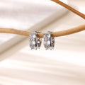 Simple fashion U-shaped clip-on earrings for women with inlaid zircon stones in silver tone stainless steel