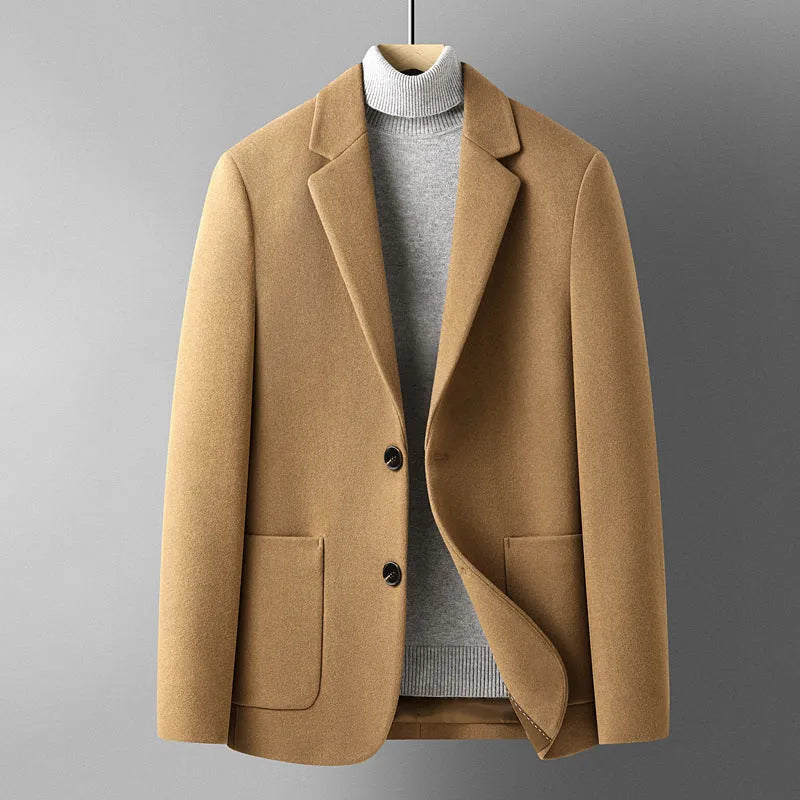 Men's slim fit grey wool suit jacket for autumn and winter wear