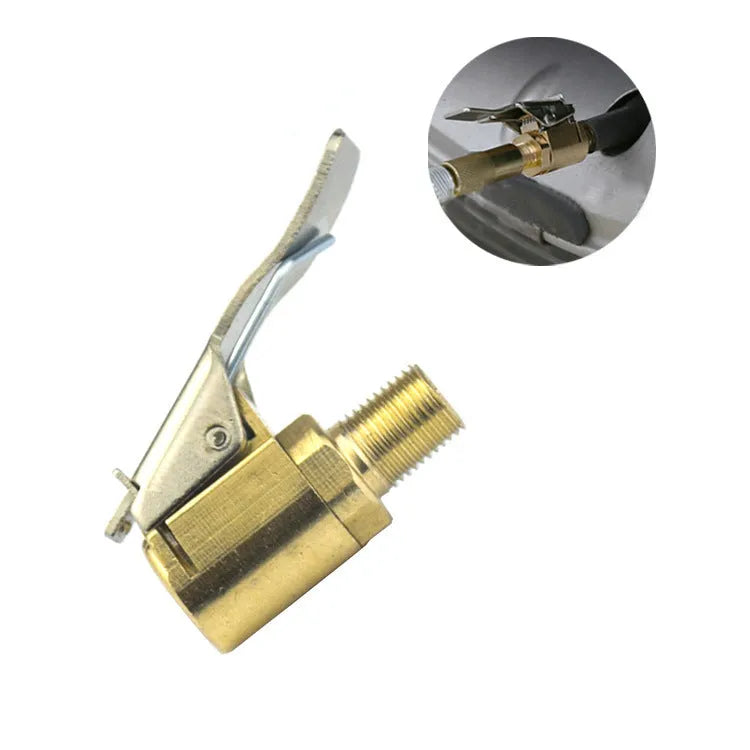 Copper tyre inflation clamp for vehicle 8V1 valves showing bulging mouth design