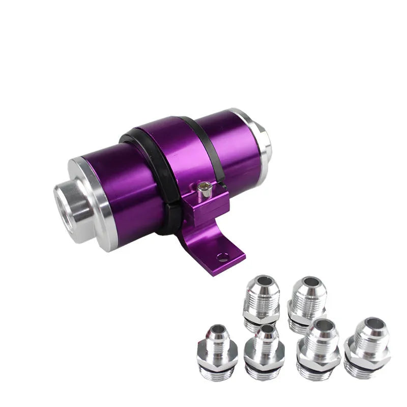 Aluminium high flow magnetized petrol filter bracket in six colour options.