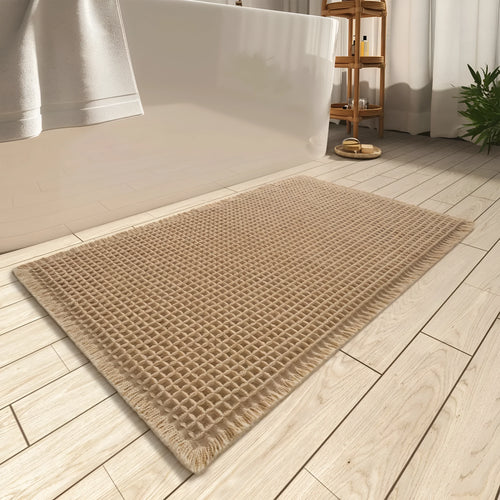 Non-slip checkered pattern bathroom carpet in polyester fibre available in multiple colours and sizes