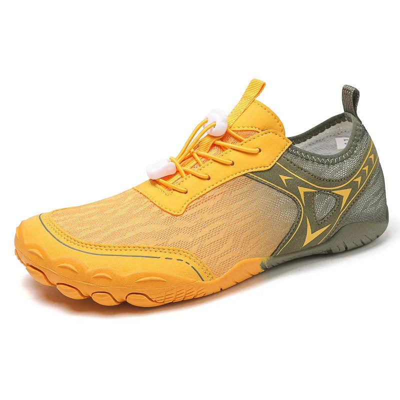 Five finger water shoes with rubber soles in army green colour showing separated toe design