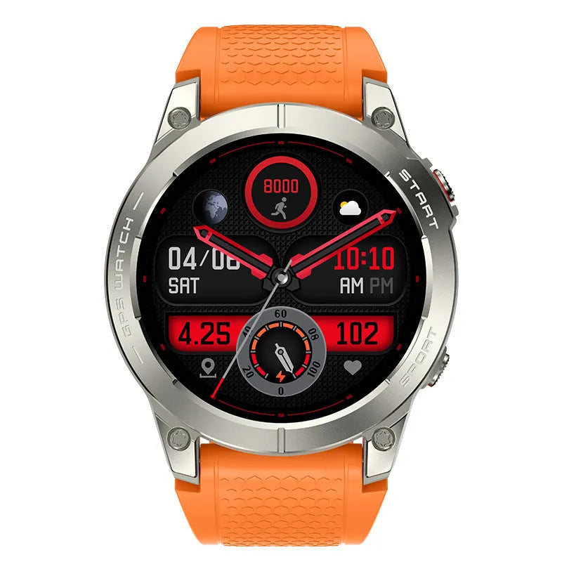 S53 black and orange outdoor GPS sports smart watch with touch screen on silicone strap