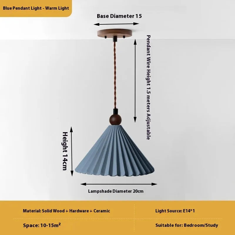Retro walnut ceramic bedside droplight with solid wood hardware and white chandelier shade
