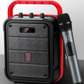 MS62AI portable Bluetooth speaker with wireless microphone showing plastic casing and control buttons