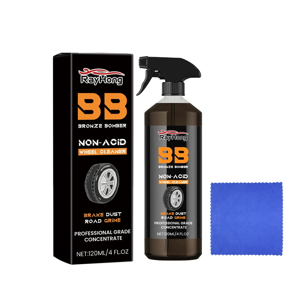 Car tyre cleaning bottle and microfiber cloth for alloy wheel cleaning with EDTA disodium formula
