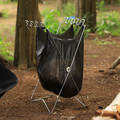 Stainless steel folding garbage bag bracket in Korean style design for outdoor use