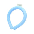 PVC cooling neck ice ring for outdoor sports in blue, showing neck-worn design for heatstroke prevention.