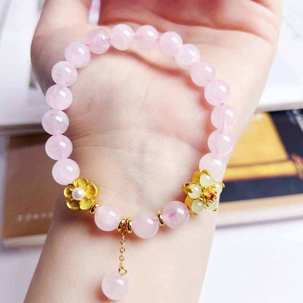 NAFU handcrafted crystal peach blossom bracelet in pink colour for women