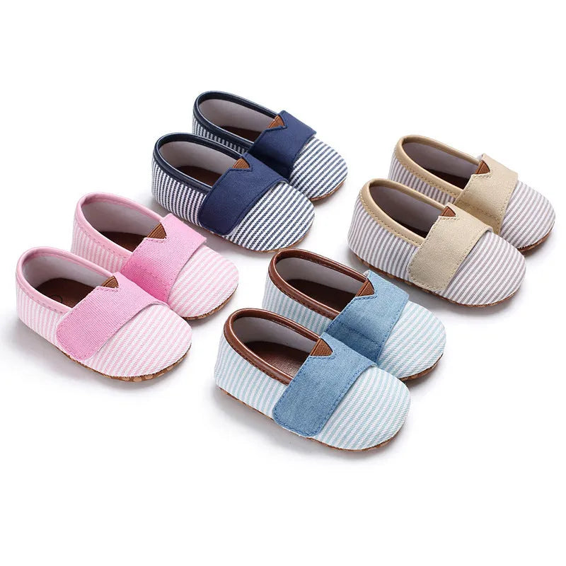 Striped canvas soft sole toddler non-slip shoes for boys girls in multiple colours