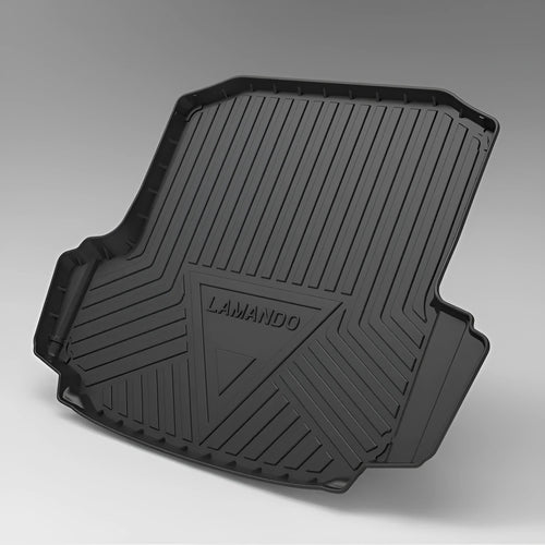 Black carbon fibre pattern TPE car boot liner mat for vehicle trunk protection.