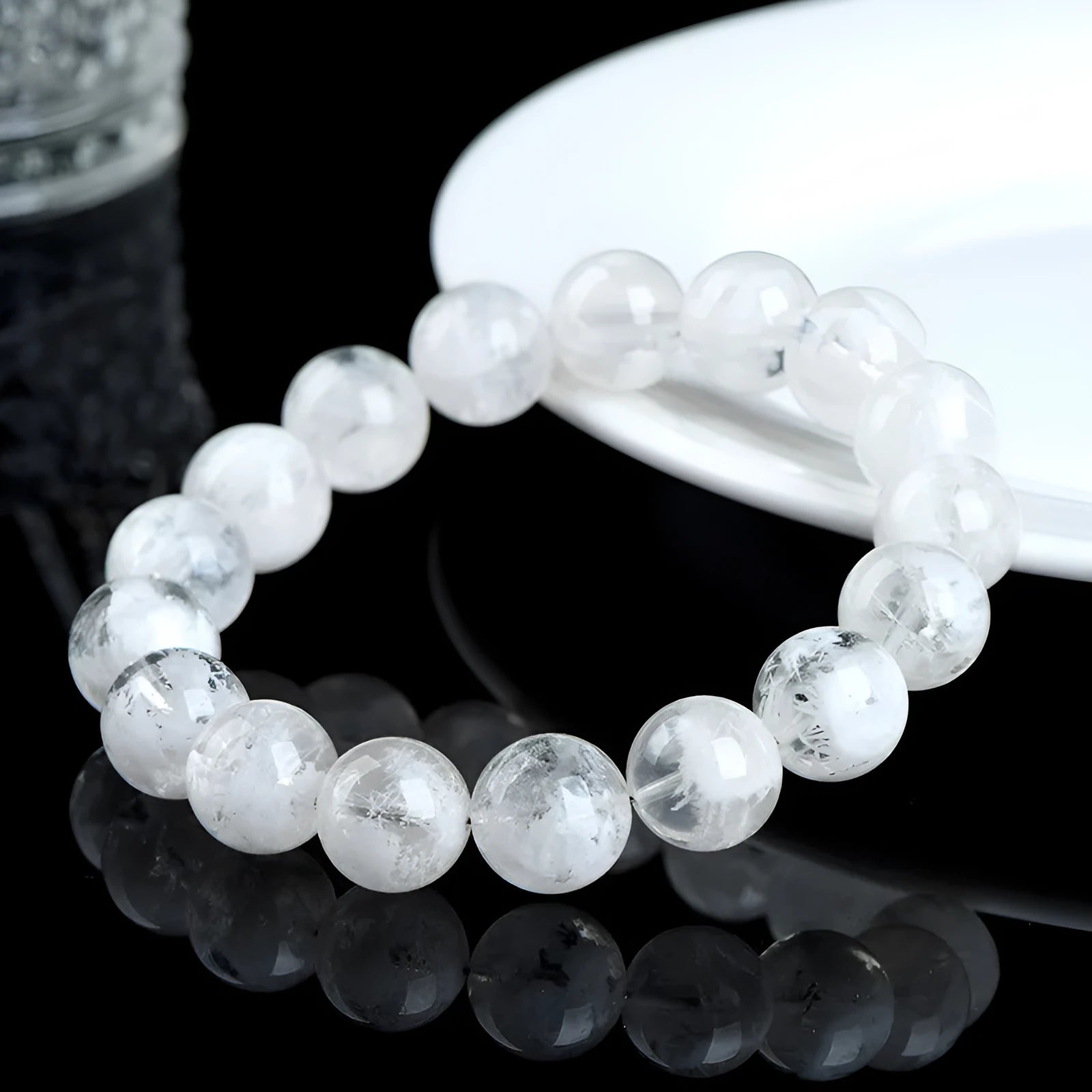 Natural blizzard snowflake round crystal bracelet with geometric beads and Ruyi Xiangyun design elements