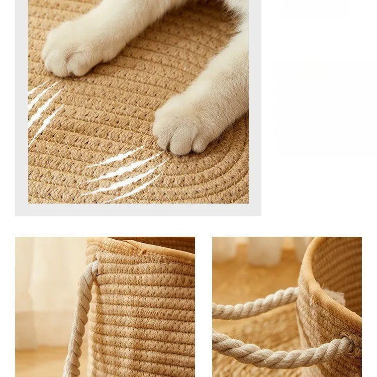 Woven cotton and linen cat nest in medium size with scratch resistant surface, suitable for all seasons