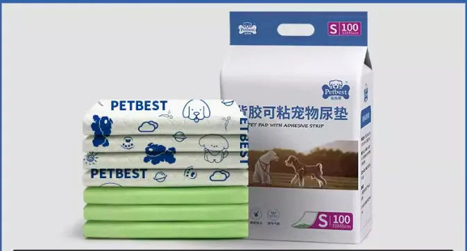 Pack of thickened, absorbent dog urine pads showing lemon scent, blue classic, and bamboo charcoal variants in different sizes.