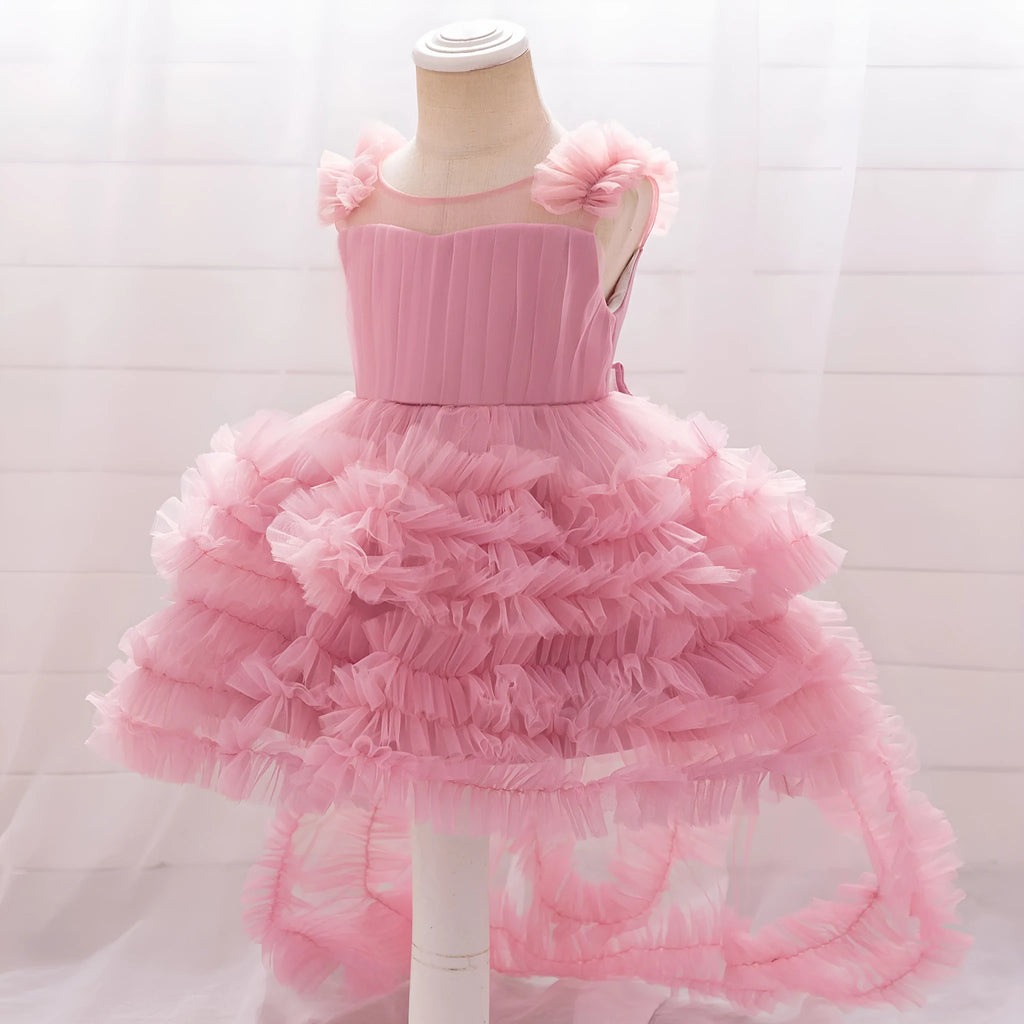 New Children's Sleeveless Mesh Long Dress in Bean Pink for Girls, Trueran Fabric, Available in Multiple Sizes