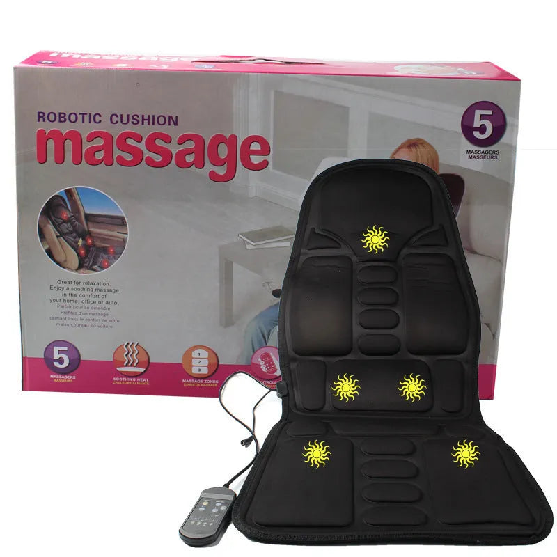 Black heating massage mat seat cushion with infrared physiotherapy and variable speed control