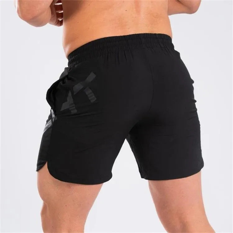 Men's elastic thin quick-dry nylon training shorts in black, available in sizes M to XXL