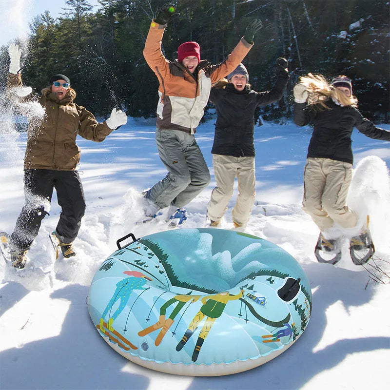 PVC winter thick ski ring toy in red, blue, or snow mountain design for outdoor snow play