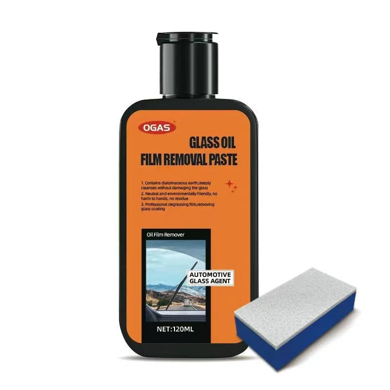 Heavy-duty car glass degreasing cleaning paste with oil film remover in 150ml bottle and cleaning brush