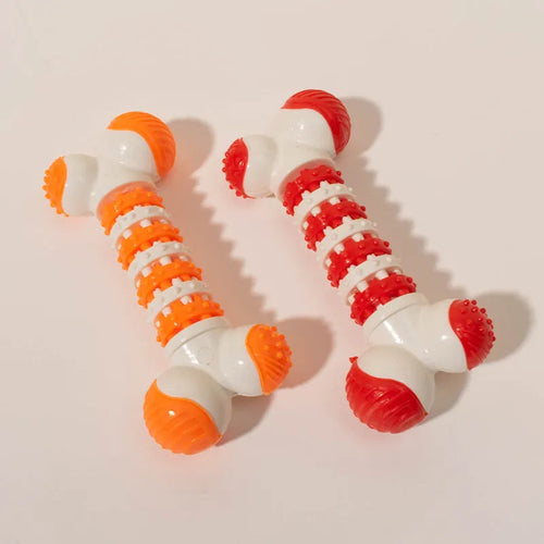 Blue bone-shaped dog toy with a treat holder in the centre for small breeds