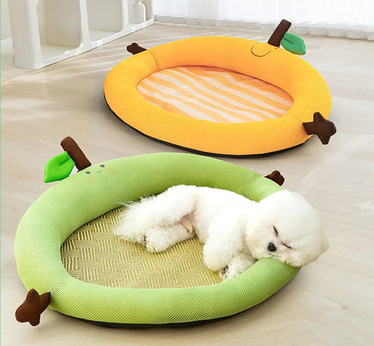 Fruit backrest pet nest mat in green or yellow with four size options for pets and toys