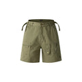 Retro workwear shorts for men and women made from washed cotton cloth in gray with zip closure and loose fit