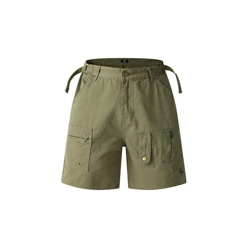 Retro washed cotton workwear shorts in loose fit with half elastic waistband