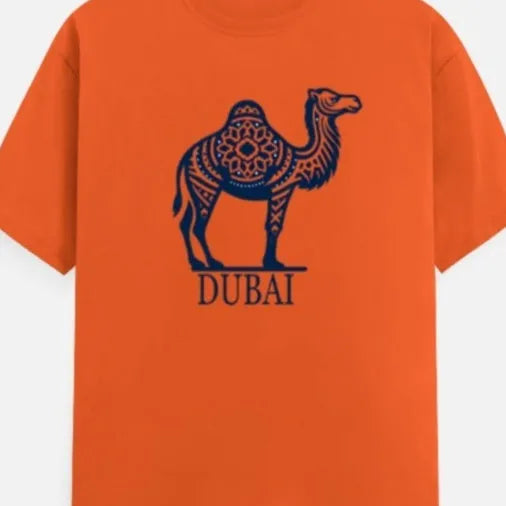 Orange cotton loose-fit t-shirt with round neck and short sleeves for men and women