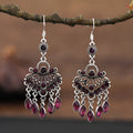 Retro long fringe drop earrings in Smart Water Drop Purple colour with alloy construction.