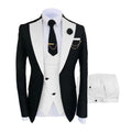 Men's slim fit suit set with cotton coat, vest, and trousers in black and white and other colours, sizes XXS to 7XL