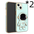 3D astronaut TPU phone case with electroplated finish for iPhone in light cyan