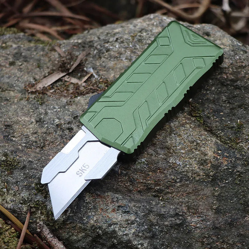 Alloy Outdoor A folding knife with SK5 alloy blade, 135mm full length, shown in a colour variant with removable blade