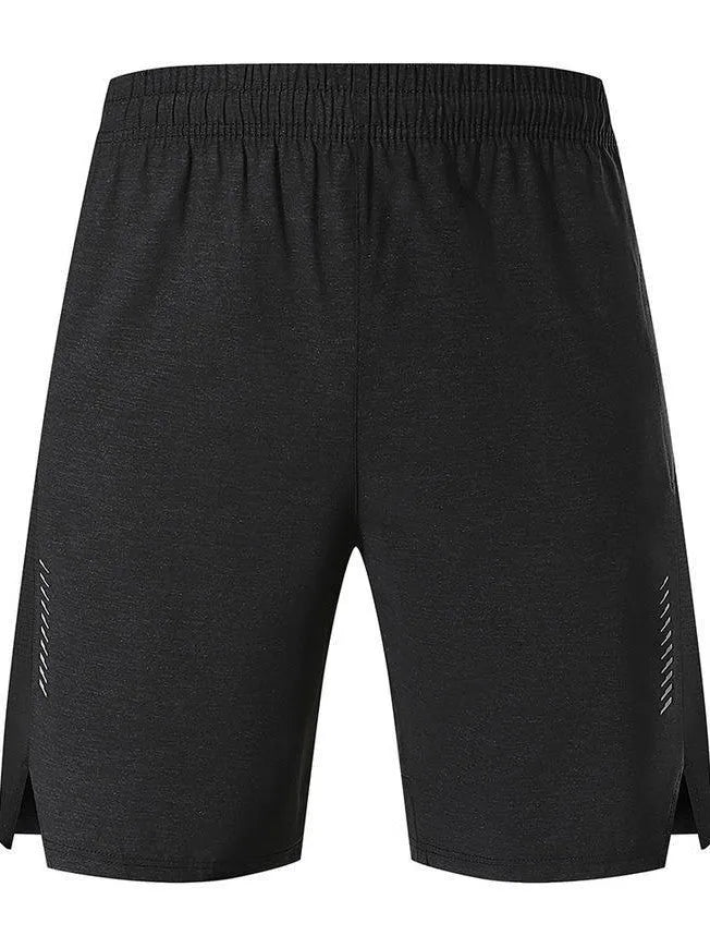 Men's forest green five-point spandex casual shorts laid flat.