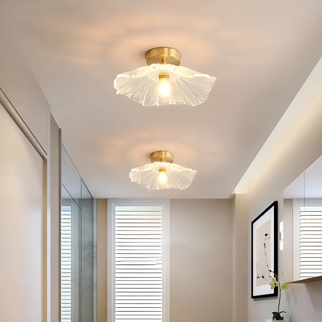Nordic Japanese decorative lotus leaf lamp with iron body and glass shade