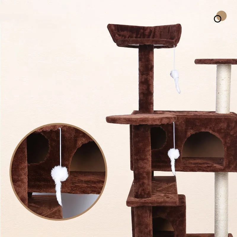 Cat climbing frame luxury villa with sisal posts, density board base, and plush cloth platforms, 50x50x137cm, suitable for 1-3 cats
