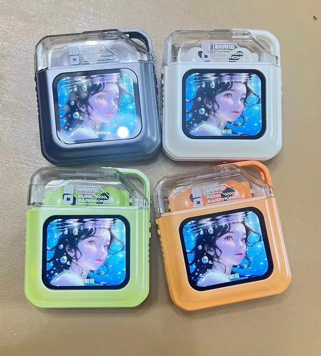 In-ear sport headset with touch colour screen and digital display in black colour