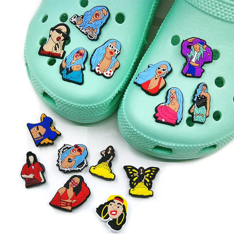Removable cartoon shoe flower sticker in PVC with picture colour design for decorating sneakers