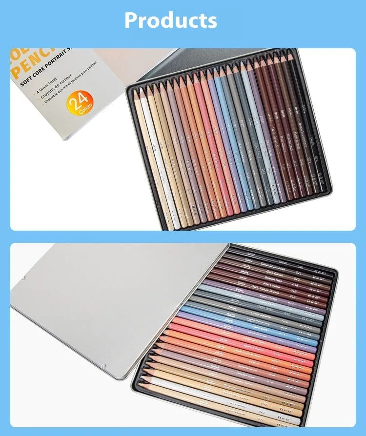 24 skin tone coloured pencils in round tin case for portrait drawing and illustration