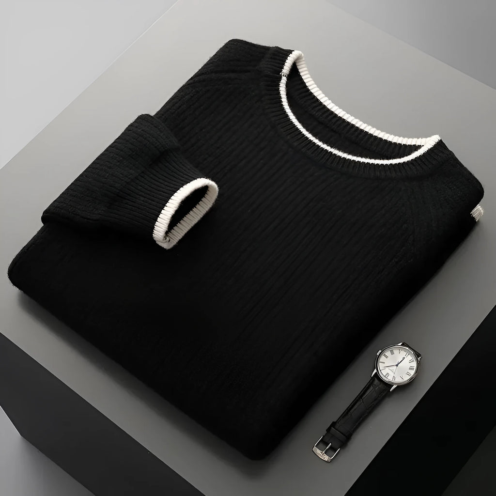 Men wool thickened double-strand round neck sweater in camel, long sleeve knit jumper winter wear