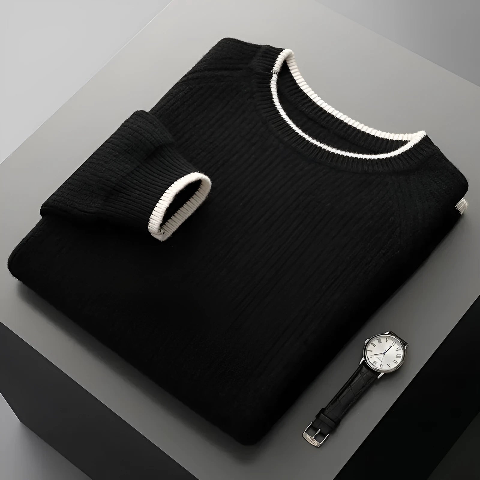 Men wool thickened double-strand round neck sweater in camel, long sleeve knit jumper winter wear
