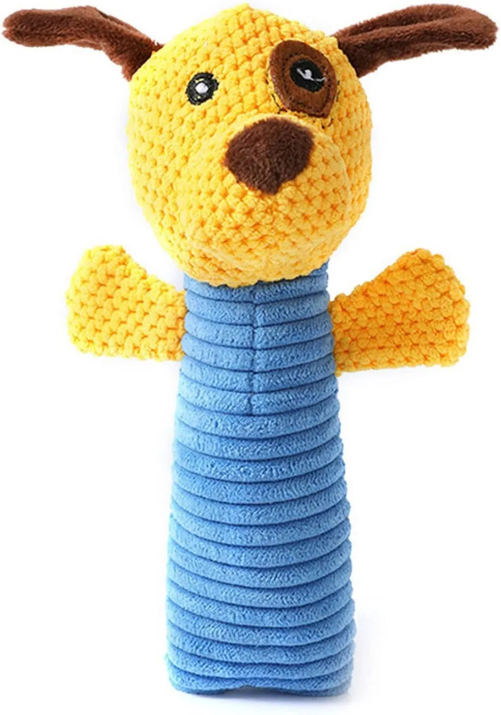 Squeaky plush dog chew toy in animal shape for dental cleaning, 19cm size suitable for all breeds