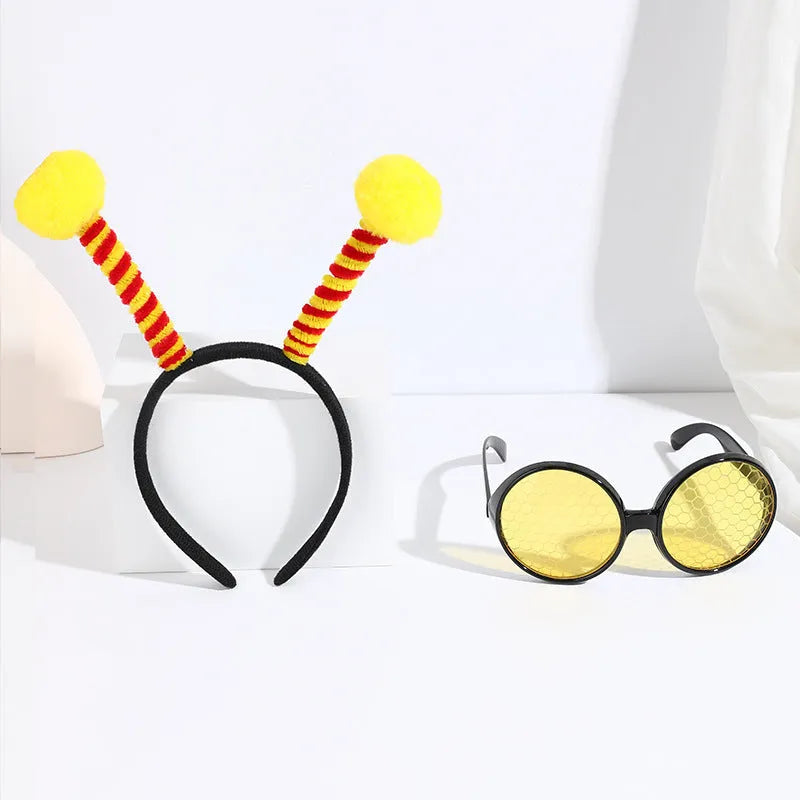 Children's bees fancy dress set with cloth headband and matching glasses in yellow