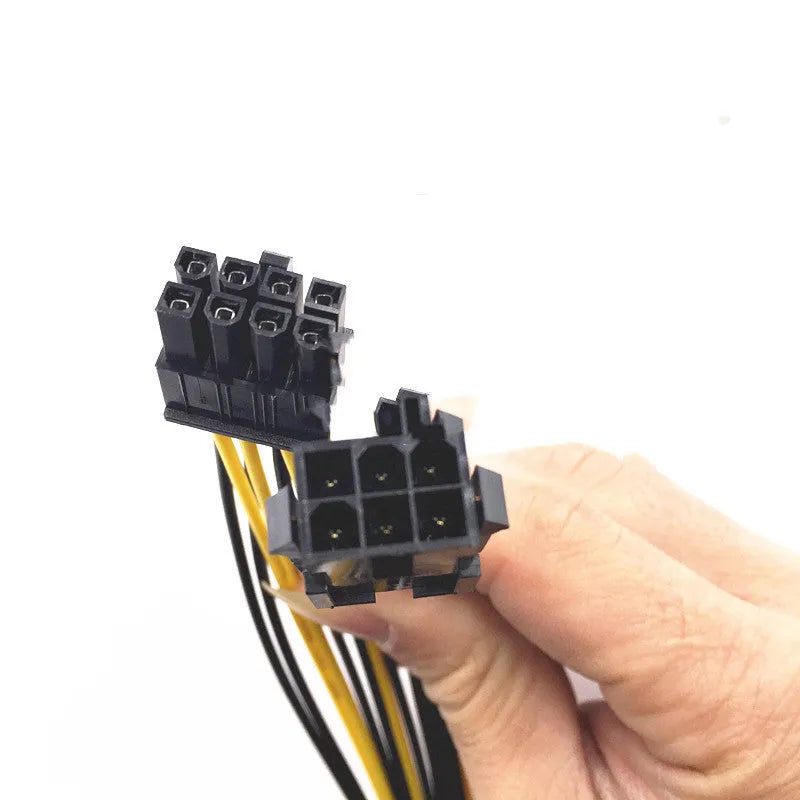 20cm long black 6-pin to 8-pin PCIe graphics card power extension cable on a white background.