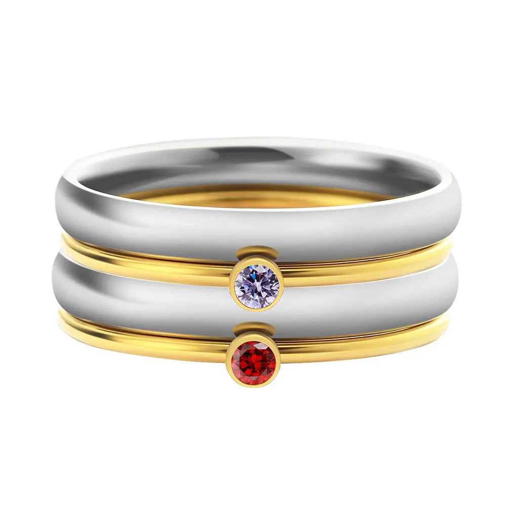 December colour birthstone engraved titanium steel ring with superimposed geometry design.