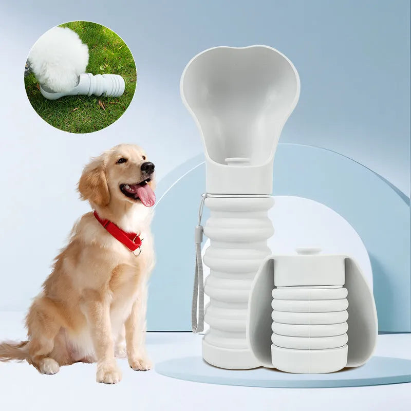 Outdoor pet folding drinking cup made from silicone, with a short and long option, on a white surface