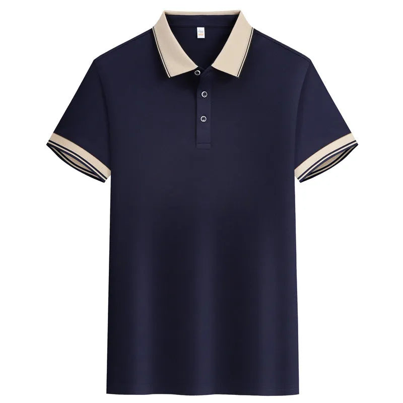 Summer solid colour cotton polo shirt with short sleeves and slit hem, available in multiple colours and sizes