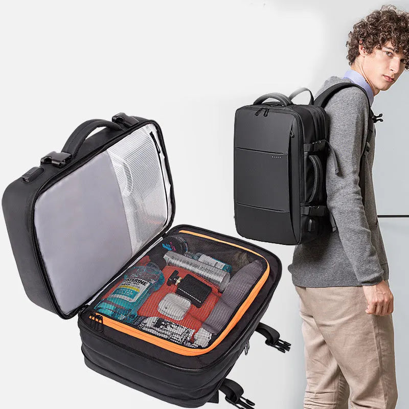 Foldable large capacity waterproof Oxford cloth business travel backpack with double shoulder straps in black colour