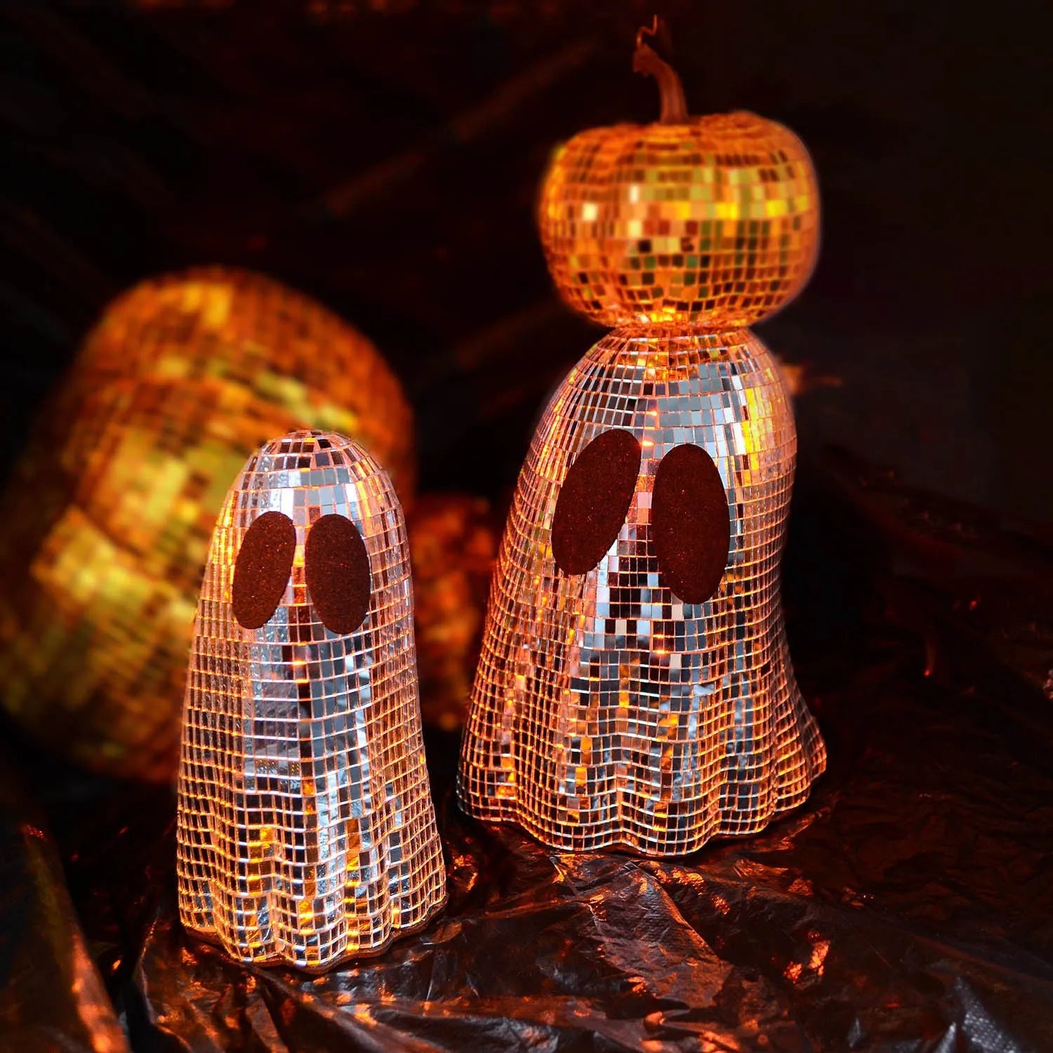 Silver Halloween ghost mirror patch decoration with mosaic inlay surface on glass